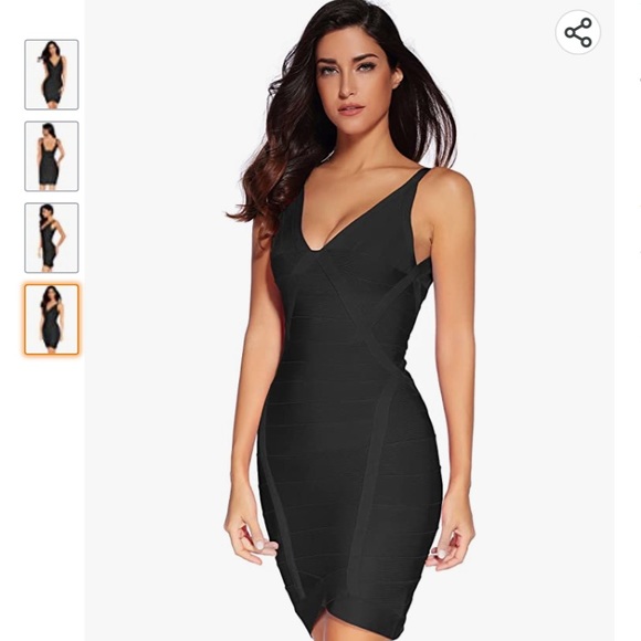 Meilun plunge bodycon bandage dress black large - Picture 4 of 5